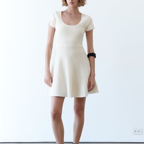 Zara Knit Mini Skater Dress White L NWT - Picture 1 of 10